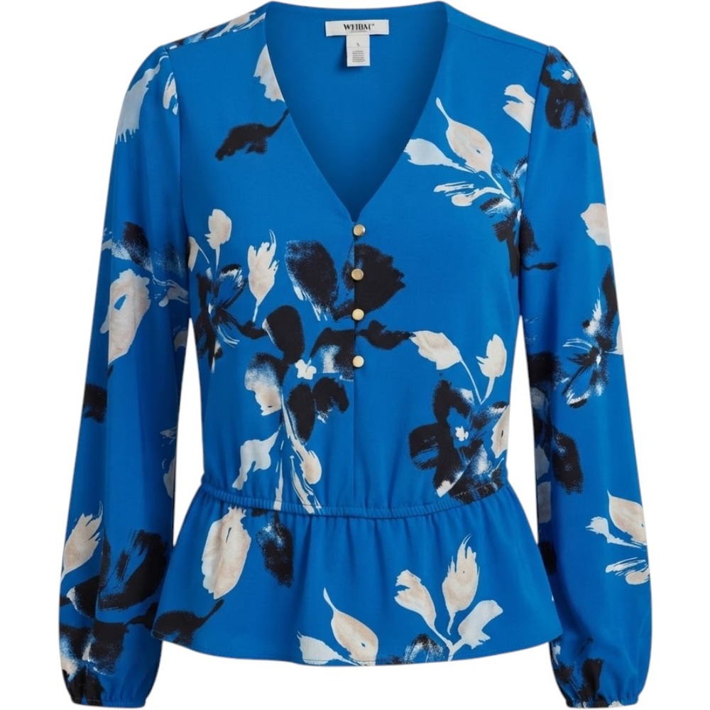 Who What Wear Floral Peplum Blouse in Blue Size Small